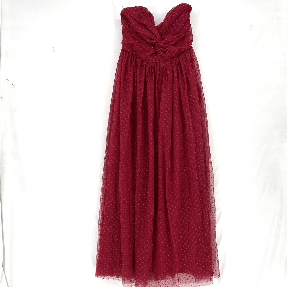 Lulu's Red Strapless Midi Dress Women's S Sweet Selection Swiss Dot Tulle‎ NWT